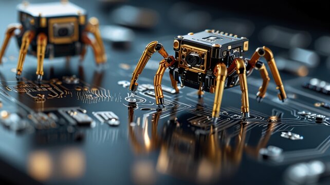 Futuristic Nano Machines Repairing With Computer Circuit Board Science Surface Detail Background