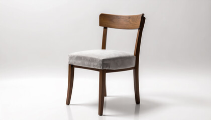 Obraz premium Classic Wooden Chair with Soft Fabric Cushion Displayed in Clean Studio Setting for Interior Design Concept