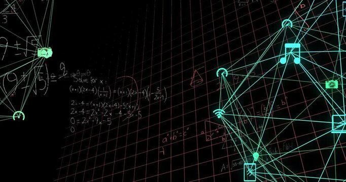 Animation of mathematical equations over media icons