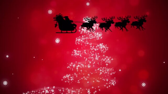 Animation of santa in sleigh over christmas tree