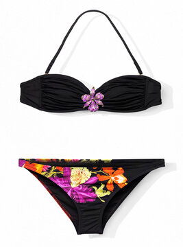 Bikini swimsuit with tropical floral pattern