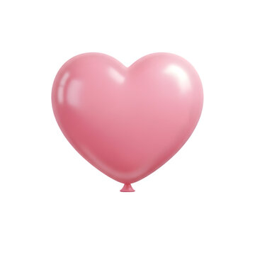 Single pink heart shaped balloon isolated on white background with 3D glossy finish Transparent Background