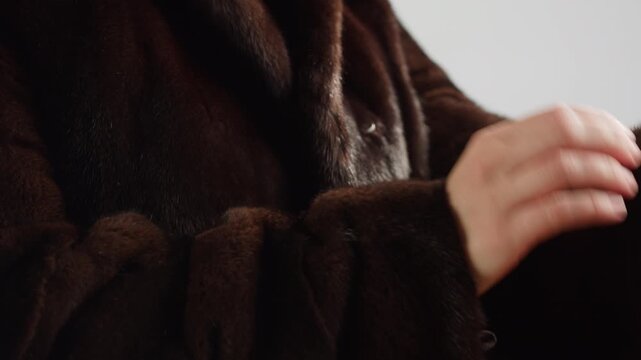 Texture of natural marten fur, luxury outerwear for women, soft fluffy surface of women's winter fur coat close-up for banners and posters.
