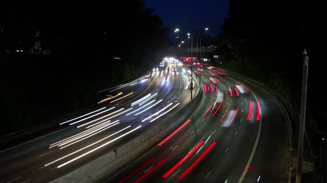 4k time-lapse of heavy car traffic on highway at night in the city of S&atilde;o Paulo, Brazil.