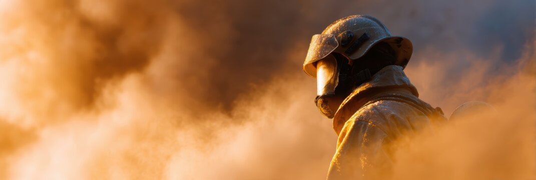 firefighter tribute, an impactful website header for international firefighters day, featuring a heroic firefighter amidst smoke with room for text