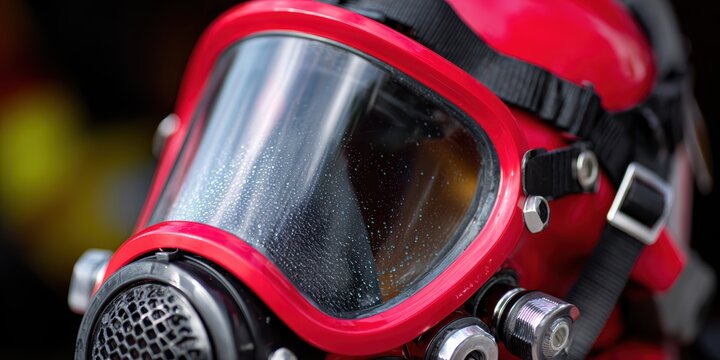 firefighter gear, detailed close-up of a modern firefighters scba face mask and regulator exhibits high-quality and intricate details