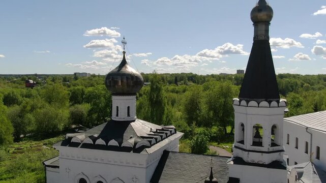 Upward drone flight near Tikhon church
