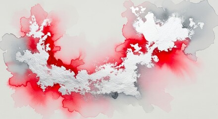 Obraz premium Abstract watercolor painting with vibrant red ink wash and textured white paint layer. Artistic background design with creative ink bleed effect. Modern fine art for creative project.