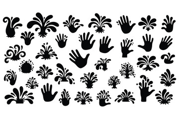 Collection of black hand and fleur de lis silhouettes on white background © NAZMA