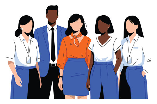 Diverse group of business professionals standing together in a line