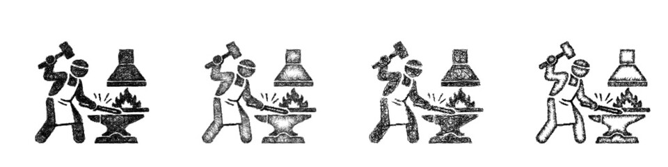 Fototapeta premium Sketch blacksmithing icon design set