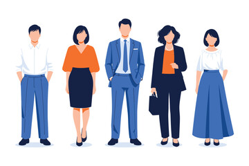 Fototapeta premium Illustration of five diverse business professionals standing in a row
