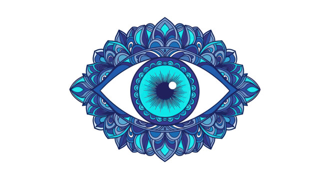 Blue Mandala Eye Symbol, Evil Eye Protection, Spiritual Art, Mystical Design