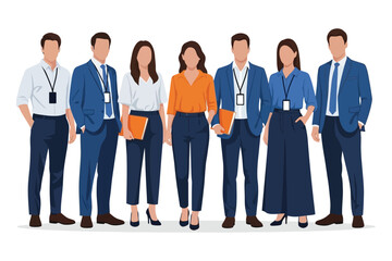 Fototapeta premium A group of seven business professionals standing together in formal attire