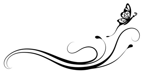 Spring floral ornament with leaves and abstract lines. Text divider. Decorative element for decor and text greeting or invitation card design. © Marisha