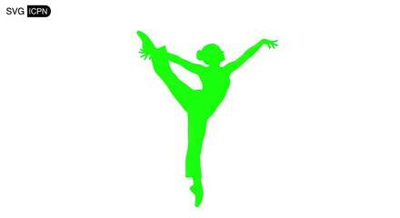 Green Silhouette of a Ballet Dancer in a Graceful Pose on White Background © nad