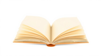 Fototapeta premium Open book with visible pages. Warm tones dominate image, suggesting aged paper or vintage style. Simple composition, clean background.