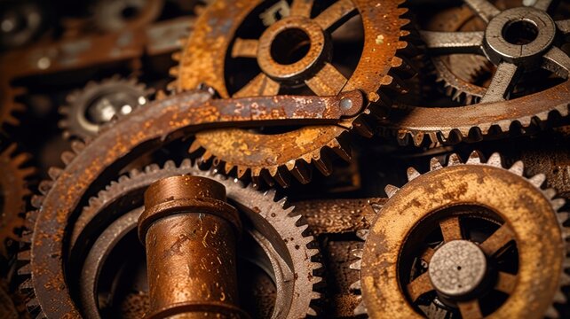 Gritty Mechanical Cogs With Corroded Metal and Scratched Surface Background