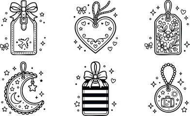 Decorative travel gift tags with hearts moon stars and flowers
