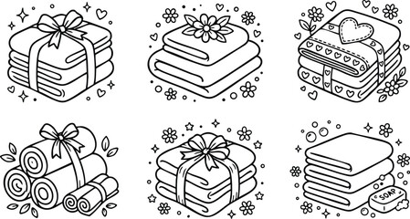 Stacked towels with bows flowers and soap