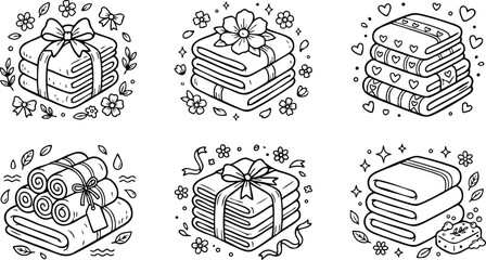 Stacked towels with bows flowers hearts and soap