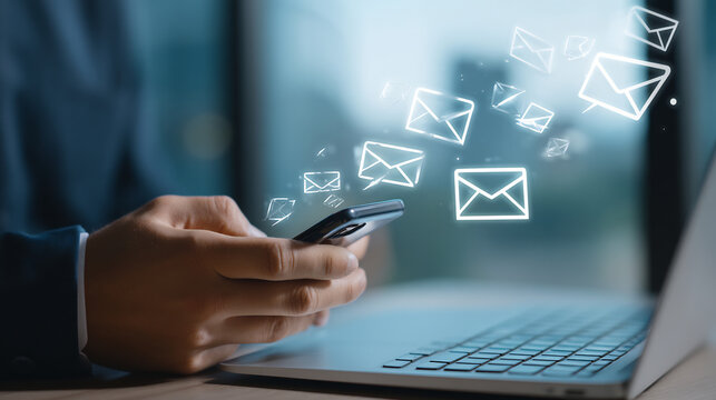 Person using smartphone to send and receive digital messages, connecting with others online.