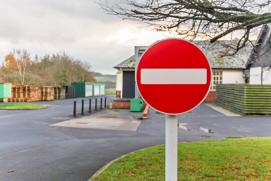No Entry Road Sign in Parking Area with Copy Space