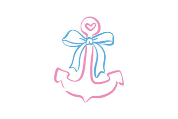 Cute hand drawn anchor with a bow and a heart, vector illustration © Lemon