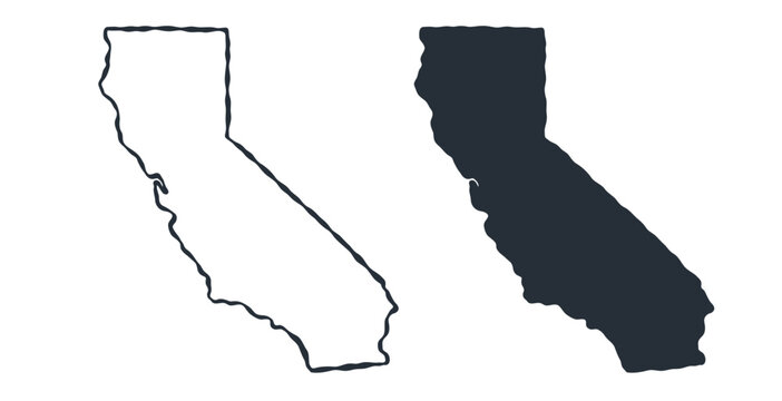 California USA state map silhouette and outline map. Vector shapes of us state, isolated on white. Perfect for infographics, geography design, education, and maps.