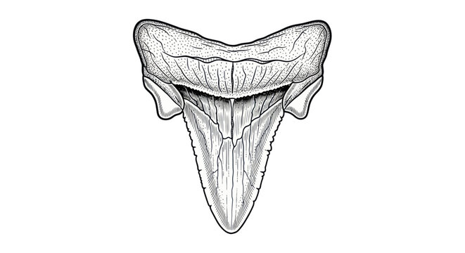 Fossilized Shark Tooth Illustration, Ancient Predator Dental Fossil