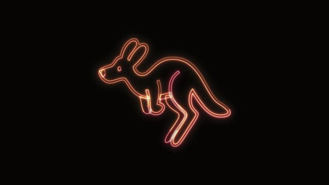  Kangaroo Icon Neon Seamless Loop 4K with Black Background Animated Promotional Typography for Video Editing