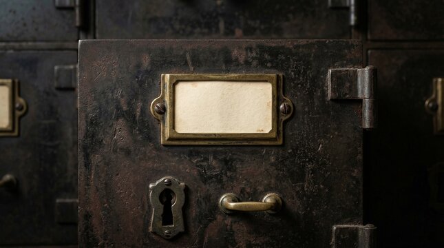 Blank Label Holder On Antique Rusted Metal Safe Door