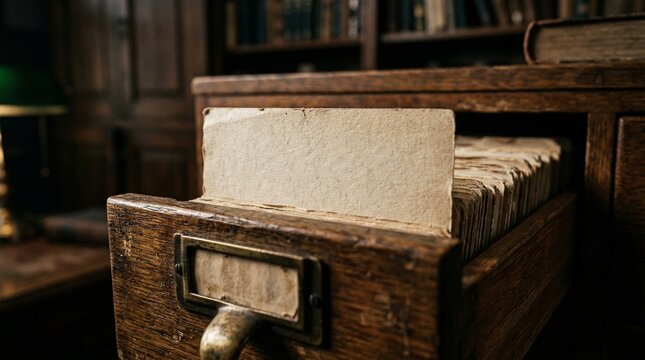 Open Antique Library Catalog Drawer With Blank Index Card