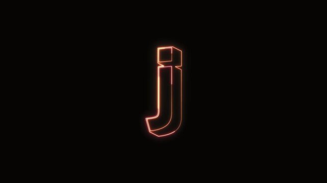  Alphabet j Neon Text Seamless Loop 4K with Black Background Animated Promotional Typography for Video Editing