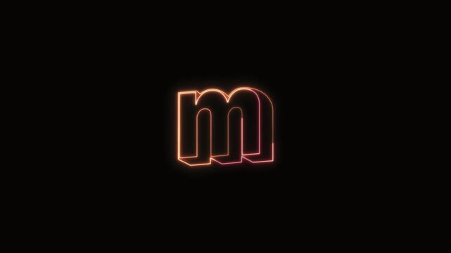  Alphabet m Neon Text Seamless Loop 4K with Black Background Animated Promotional Typography for Video Editing