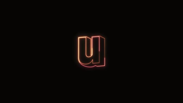  Alphabet u Neon Text Seamless Loop 4K with Black Background Animated Promotional Typography for Video Editing