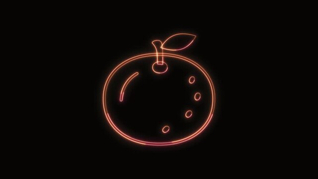  Mandarin Orange Icon Neon Seamless Loop 4K with Black Background Animated Promotional Typography for Video Editing