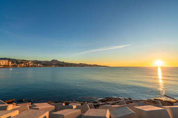 Coast of Malaga city at sunrise. Andalusia, Spain