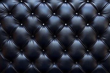 Fototapeta premium Elegant Black Leather Upholstery with Button Design, Textured Sophistication for Stylish Interiors