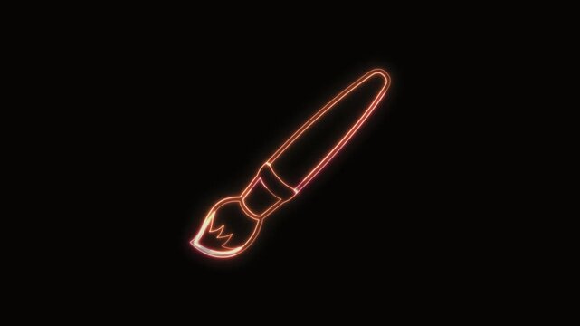  Paintbrush Icon Neon Seamless Loop 4K with Black Background Animated Promotional Typography for Video Editing