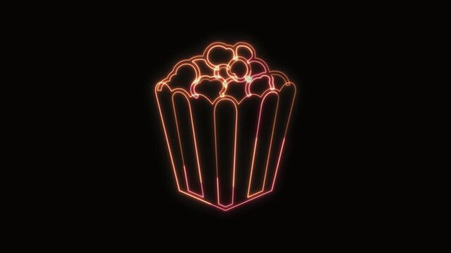  Popcorn Icon Neon Seamless Loop 4K with Black Background Animated Promotional Typography for Video Editing