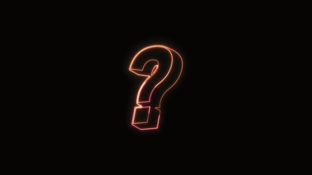  Question Mark Neon Text Seamless Loop 4K with Black Background Animated Promotional Typography for Video Editing