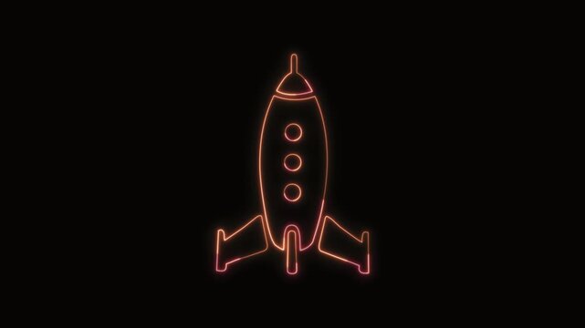  Rocket Icon Neon Seamless Loop 4K with Black Background Animated Promotional Typography for Video Editing