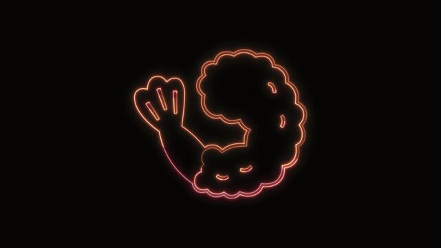  Tempura Shrimp Icon Neon Seamless Loop 4K with Black Background Animated Promotional Typography for Video Editing