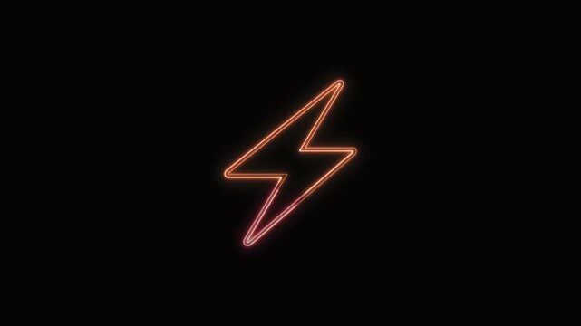 Thunder Icon Neon Seamless Loop 4K with Black Background Animated Promotional Typography for Video Editing