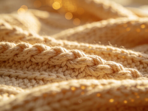 Beige knitted wool fabric