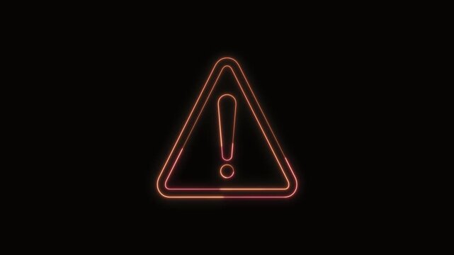  Warning Icon Neon Seamless Loop 4K with Black Background Animated Promotional Typography for Video Editing