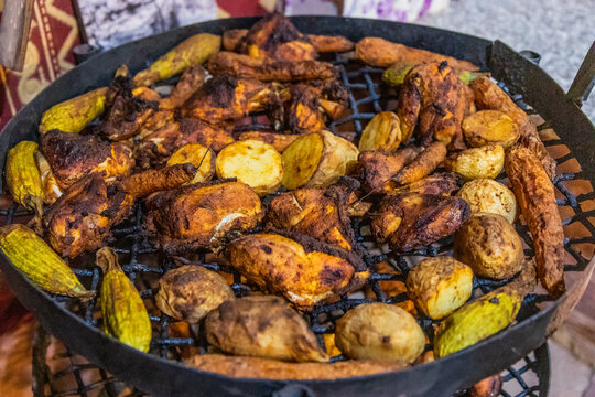 Vegetables in underground oven called zarb in Wadi Rum desert, Jordan