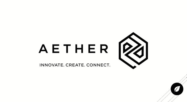 Aether Innovate Create Connect logo with abstract geometric design.