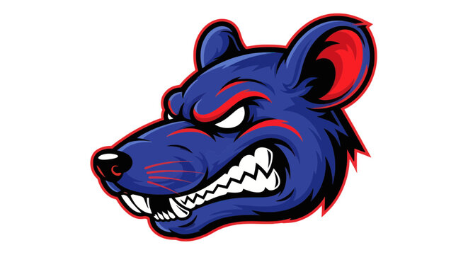 Aggressive Blue Rat Mascot Head, Fierce Rodent Character, Vector Art